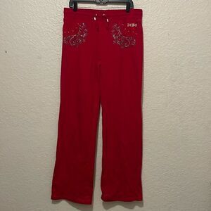 BCBGMaxAzria Y2K Studded Low‎ Rise Wide Leg Track Pants Red Size XL NWOT